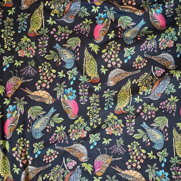 J. Jill Navy Bird Floral Print Top Turquoise Accent Boho Flowy Blouse (Size L) - Picture 5 of 7